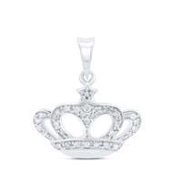 10K White Gold Round Cut Diamond Women's Queen's Crown w/ Star Pendant 1/8 CT.