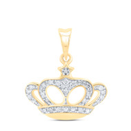 10K Yellow Gold Round Cut Diamond Women's Queen's Crown w/ Star Pendant 1/8 CT.