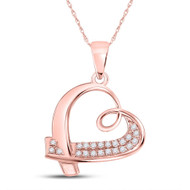 10K Rose Gold Round Cut Diamond Women's Heart Fancy Pendant 1/10 CT.
