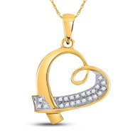 10K Yellow Gold Round Cut Diamond Women's Heart Fancy Pendant 1/10 CT.