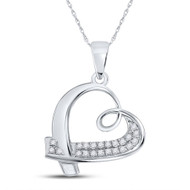 10K White Gold Round Cut Diamond Women's Heart Fancy Pendant 1/10 CT.