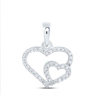 10K Yellow Gold Genuine Diamond Women's Double Heart Pendant Love Charm 1/10 CT