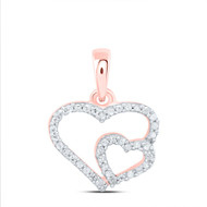 10K Rose Gold Genuine Diamond Women's Double Heart Pendant Love Charm 1/10 CT