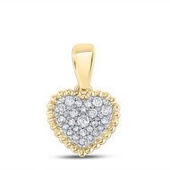 10K Yellow Gold Round Cut Diamond Women's Bubble Border Small Heart Pendant 1/8 CT.
