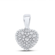 10K White Gold Round Cut Diamond Women's Bubble Border Small Heart Pendant 1/8 CT.
