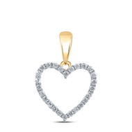 10K Yellow Gold Miracle Set Round Cut Diamond Women's Open Heart Pendant 1/10 CT.