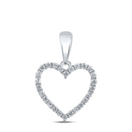 10K White Gold Miracle Set Round Cut Diamond Women's Open Heart Pendant 1/10 CT.