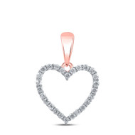 10K Rose Gold Miracle Set Round Cut Diamond Women's Open Heart Pendant 1/10 CT.