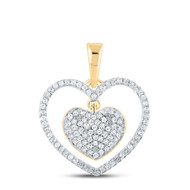 10K Yellow Gold Genuine Diamond Womens Double Heart Pendant Dangler Charm 1/3 CT