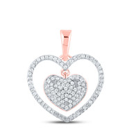 10K Rose Gold Genuine Diamond Women's Double Heart Pendant Dangler Charm 1/3 CT