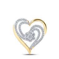 10K Yellow Gold Round Cut Diamond Women's Swirling Heart w/ Flower Slide Pendant 1/2 CT.