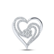 10K White Gold Round Cut Diamond Women's Swirling Heart w/ Flower Slide Pendant 1/2 CT.