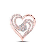 10K Rose Gold Round Cut Diamond Women's Swirling Heart w/ Flower Slide Pendant 1/2 CT.