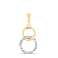 10K Yellow Gold Round Cut Diamond Women's Double Interlocking Circle Journey Pendant 1/20 CT.