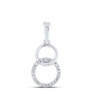 10K White Gold Round Cut Diamond Women's Double Interlocking Circle Journey Pendant 1/20 CT.