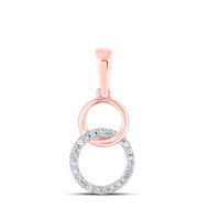 10K Rose Gold Round Cut Diamond Women's Double Interlocking Circle Journey Pendant 1/20 CT.