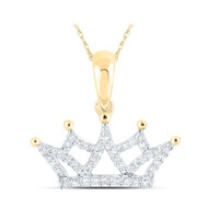 10K Yellow Gold Round Cut Diamond Women's Queen's Crown Pendant 1/6 CT.