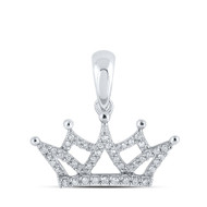 10K White Gold Round Cut Diamond Women's Queen's Crown Pendant 1/6 CT.