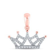 10K Rose Gold Round Cut Diamond Women's Queen's Crown Pendant 1/6 CT.