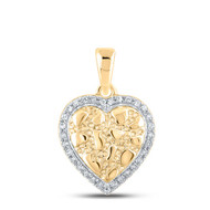 10K Yellow Gold Real Diamond Womens Heart Halo Nugget Pendant Love Charm 1/12 CT