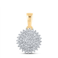 10K Yellow Gold Round Cut Dimaond Womne's Cluster Sun Circle Pendant 1/5 CT.