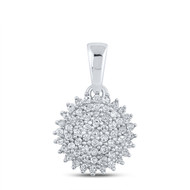 10K White Gold Round Cut Dimaond Womne's Cluster Sun Circle Pendant 1/5 CT.