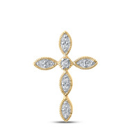 10K Yellow Gold Round Cut Diamond Women's Cross Textured Pointed Oval Slide Pendant 1/8 CT.