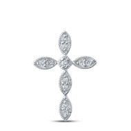 10K White Gold Round Cut Diamond Women's Cross Textured Pointed Oval Slide Pendant 1/8 CT.