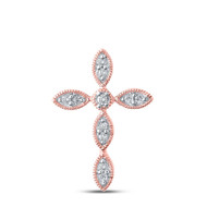 10K Rose Gold Round Cut Diamond Women's Cross Textured Pointed Oval Slide Pendant 1/8 CT.