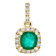 14K Yellow Gold Cushion Green Emerald & Diamond Fancy Pendant 0.55" Charm 3/4 CT