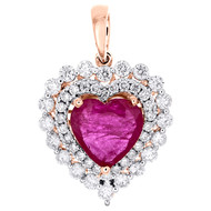 14K Rose Gold Oval Natural Ruby & Diamond Halo Love Heart Pendant Charm 5/8 CT.