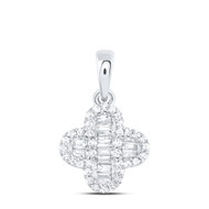 10K White Gold Round & Baguette Diamond Women's 4 Leaf Clover Good Luck Pendant 1/5 CT.