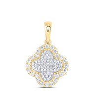 10K Yellow Gold Round Cut Diamond Women's 4 Leaf Clover Good Luck Cluster Pendant 1/4 CT.