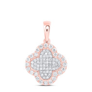 10K Rose Gold Round Cut Diamond Women's 4 Leaf Clover Good Luck Cluster Pendant 1/4 CT.