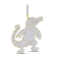 10K Yellow Gold Diamond Men's Standing Crocodile Pendant Hip Hop Charm 3.38 CT