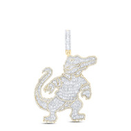 10K Yellow Gold Baguette Diamond Standing Crocodile Pendant Men's Charm 3.38 CT