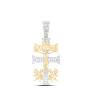 10K Yellow Gold Real Diamond Cruz De Caravaca Plata Cross Pendant Charm 1.25 CT.