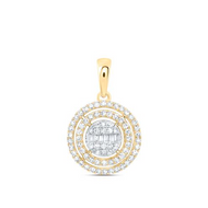 10K Yellow Gold Round & Baguette Diamond Double Halo Statement Pendant 3/8 CT.