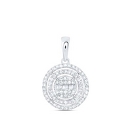 10K White Gold Round & Baguette Diamond Double Halo Statement Pendant 3/8 CT.