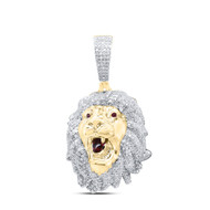 10K Yellow Gold Red Ruby & Diamond Men's Roaring Lion Pendant Leo Charm 1.33 CT