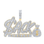 10K Yellow Gold Baguette Diamond SACK CHASER Pendant Money Bag Charm 4.63 CT