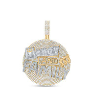 10K Yellow Gold Round & Baguette Money & Family Pendant 2.50" Charm 4.62 CT.