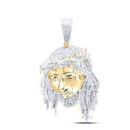 10K Yellow Gold Genuine Diamond Men's Jesus Face w/ Thorn Crown Pendant 3 CT