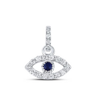 14K White Gold Natural Diamond & Gemstone Evil Eye Pendant Fancy Charm 1/12 CT.