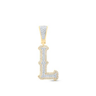 10K Yellow Gold Round Diamond Letter / Initial "L" Pendant 1.50" Charm 3/8 CT.