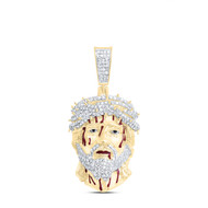 10K Yellow Gold Genuine Diamond Men's Enamel Bleeding Jesus Face Pendant 7/8 CT