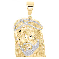 10K Yellow Gold Genuine Diamond Jesus Face Statement Pendant 1" Charm 5/8 CT.
