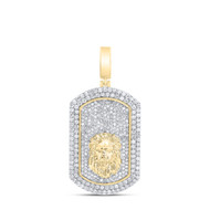 10K Yellow Gold Real Diamond Mens Roaring Lion Dog Tag Pendant Leo Charm 2.33 CT