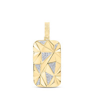 10K Yellow Gold Genuine Diamond Men's Faceted Dog Tag Medallion Pendant 1/4 CT