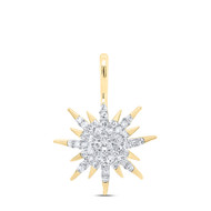 14K Yellow Gold Round Diamond Women's Star Cluster Celestial Pendant 1/6 CT.